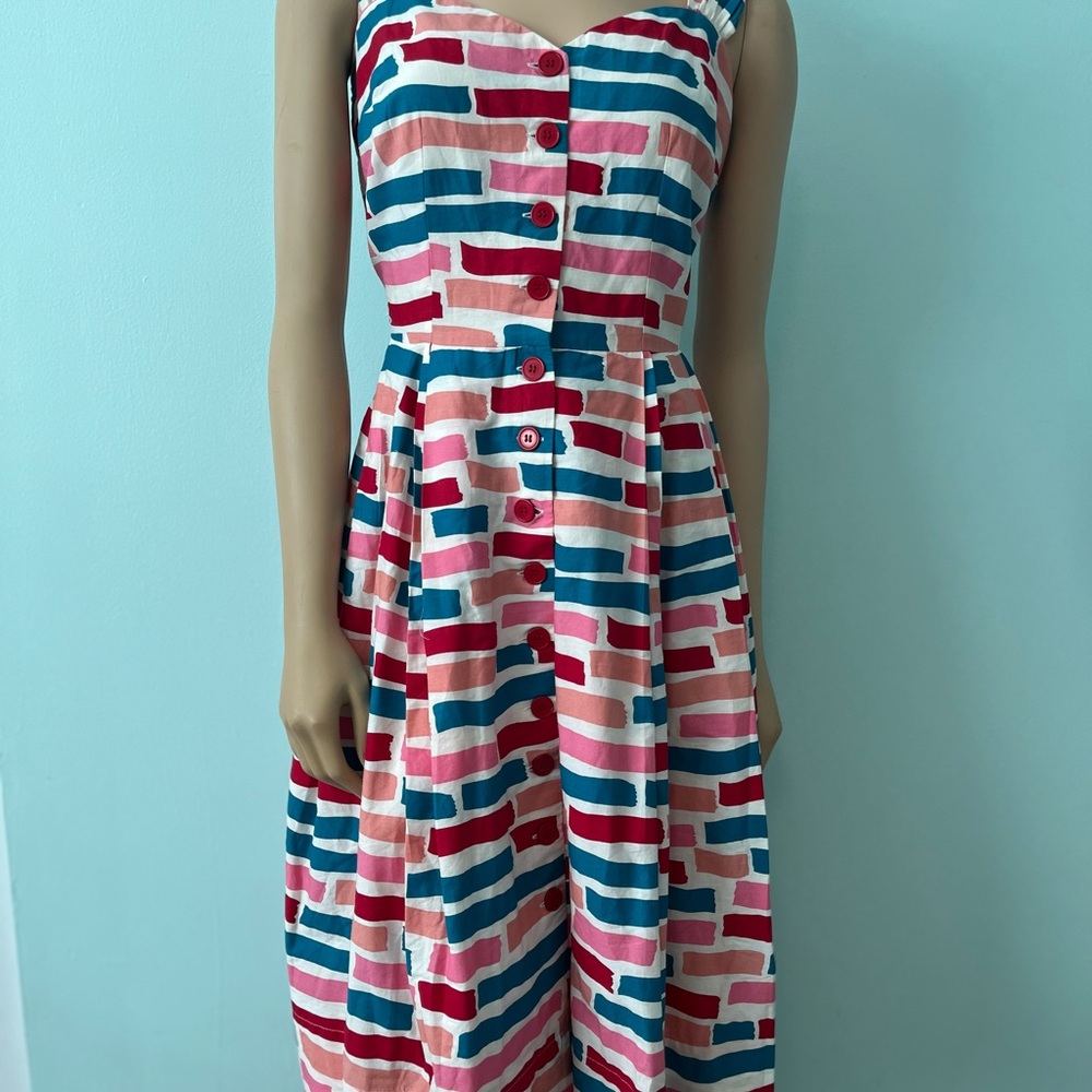 Sleeveless Pink & Teal Printed Sundress - Picture 2 of 3